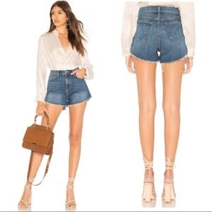 L'AGENCE Ryland High Waist Short Authentique Blue Denim Jean Cut Off Frayed 25